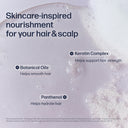 Skincare product with text on a light gray background