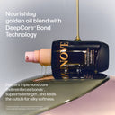 UNOWE hair oil bottle with text about deep core bond technology on a gradient background