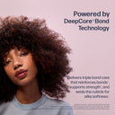 Woman with curly hair against a light purple background with text about DeepCore Bond Technology.