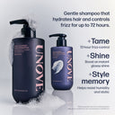 UNOVE shampoo and conditioner bottles with product features on a light gray background