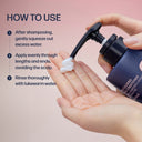 Hand holding a bottle of conditioner with instructions on how to use it.