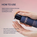 Hand holding a bottle of UNOVÉ hair product with application instructions on a pink background
