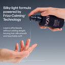 Hand holding a UNIVEA hair product bottle with text about its formula and technology.