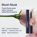 UNOVE blush musk product with floral background and description text.