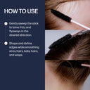 Instructions on how to use a hair styling stick with close-up images of application.